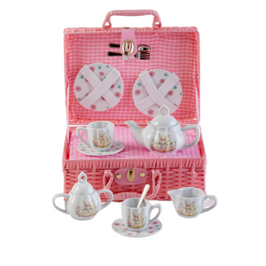 Toy Porcelain Tea Set in Basket-Bunny: It's a tea party set for two! A Bunny print tea set in a pink picnic basket chest with pink check cloth liner. Perfect activity set for any little girl. By Delton Ages 8+ Perfect Easter Gift • 1-Teapot, • 2-Cup and Saucer, • 2-Serving plates, • 2 each, Spoon and Fork, • 1-Storage Picnic basket. This set is part of the Cornucopia's Toy Tea party set and comes with additional add ons: • Perfect tea party companion doll • 1 oz (12 tea parties or more) Children's Tea available o There is hardly another fruit on this planet which is as popular among young and old as the strawberry. We are, therefore, presenting our decaffeinated flavored green tea variation. Its mild and, at the same time, intense taste is due to a natural strawberry flavoring, which shines when interacting with the soft tea basis. Ingredients: decaffeinated green tea, freeze-dried strawberry pieces, natural flavoring type strawberry. • All choices are shipped together in one box. • Gift card enclosure Toy Porcelain Tea Set in Basket-Bunny: It's a tea party set for two! A Bunny print tea set in a pink picnic basket chest with pink check cloth liner. Perfect activity set for any little girl. By Delton Ages 8+ Perfect Easter Gift • 1-Teapot, • 2-Cup and Saucer, • 2-Serving plates, • 2 each, Spoon and Fork, • 1-Storage Picnic basket. This set is part of the Cornucopia's Toy Tea party set and comes with additional add ons: • Perfect tea party companion doll • 1 oz (12 tea parties or more) Children's Tea available o There is hardly another fruit on this planet which is as popular among young and old as the strawberry. We are, therefore, presenting our decaffeinated flavored green tea variation. Its mild and, at the same time, intense taste is due to a natural strawberry flavoring, which shines when interacting with the soft tea basis. Ingredients: decaffeinated green tea, freeze-dried strawberry pieces, natural flavoring type strawberry. • All choices are shipped together in one box. • Gift card enclosure