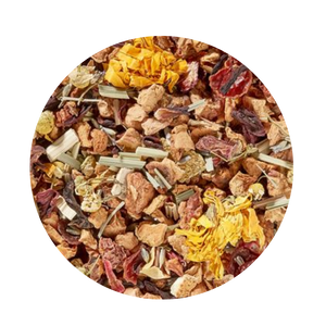 Fruit Tea - w/Essential Oils- Lavender Tangerine (Organic - Loose Leaf) Intense pure, cold-pressed, organic Italian tangerine and lemon oil are combined with a hint of high-quality French lavandin oil to playfully tickle the taste buds. The scent of this cup will take us away to Italy and France where the added lavender blossoms have their origin. Chamomile blossoms, which also contain a high amount of essential oils, sweet apple pieces and tangy hibiscus are combined with other high-quality ingredients from organic cultivation to round off this delicately floral citrus tea perfectly. Ingredient: apple pieces*, hibiscus blossoms*, rose hip peel*, orange peel*, lemon grass*, camomile*, lavender blossoms*, marigold blossoms*, lemon oil*, mandarin oil*, lavandin oil*, * from organic cultivation. (* from organic cultivation.) Fruit Tea - w/Essential Oils- Lavender Tangerine (Organic - Loose Leaf) Intense pure, cold-pressed, organic Italian tangerine and lemon oil are combined with a hint of high-quality French lavandin oil to playfully tickle the taste buds. The scent of this cup will take us away to Italy and France where the added lavender blossoms have their origin. Chamomile blossoms, which also contain a high amount of essential oils, sweet apple pieces and tangy hibiscus are combined with other high-quality ingredients from organic cultivation to round off this delicately floral citrus tea perfectly. Ingredient: apple pieces*, hibiscus blossoms*, rose hip peel*, orange peel*, lemon grass*, camomile*, lavender blossoms*, marigold blossoms*, lemon oil*, mandarin oil*, lavandin oil*, * from organic cultivation. (* from organic cultivation.)