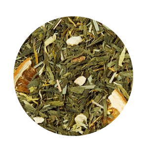 Green Tea - w/Essential Oils - Tangerine Lemon Grass(Organic - Loose Leaf) Finest cold-pressed, organic Italian tangerine oil as well as lemongrass oil made by steam distillation are at the heart of this creation, along with other high-quality ingredients from sustainable cultivation. No journey was too far, no hurdle too high for us to secure the essentials for this green tea. Bright sunflower petals, lemongrass and orange peel compliment the organic green tea base, while organic orange slices add their special touch to the tea’s optic. Juicy, refreshing and with an exotic touch! Ingredient: green tea (76%)*, orange slices*, lemon grass*, orange peel*, marigold blossoms*, mandarin oil*, lemon grass oil* (* from organic cultivation.) Green Tea - w/Essential Oils - Tangerine Lemon Grass(Organic - Loose Leaf) Finest cold-pressed, organic Italian tangerine oil as well as lemongrass oil made by steam distillation are at the heart of this creation, along with other high-quality ingredients from sustainable cultivation. No journey was too far, no hurdle too high for us to secure the essentials for this green tea. Bright sunflower petals, lemongrass and orange peel compliment the organic green tea base, while organic orange slices add their special touch to the tea’s optic. Juicy, refreshing and with an exotic touch! Ingredient: green tea (76%)*, orange slices*, lemon grass*, orange peel*, marigold blossoms*, mandarin oil*, lemon grass oil* (* from organic cultivation.)