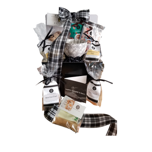 Father's Day Gourmet Coffee & Mug Gift Basket Box: A perfect gift for Dad.  Comes with the popular oversized porcelain Coffee Mug by Cha Cult, (dishwasher, microwave safe). A black reusable gift box filled with a selection of Cornucopia's Gourmet Coffee beans, Decaffeinated Gourmet Coffee Beans, and gourmet treats he'll enjoy.   •	Includes: o	1 Large Porcelain Coffee Mug gray & black. Heavy high quality 16 oz. (Dishwasher, microwave safe) o	1 oz. Cornucopia's Gourmet whole coffee beans, rich full roast,  o	1 oz Cornucopia's Gourmet Decaffeinated whole coffee beans, o	2.5 oz Dad's Special Day- Giant Chocolate Chip Cookie gift boxed. o	8oz East Shore Chipotle Pretzel & dipping sauces,  	East Shore Key Lime, 	East Shore Caramel.  o	8 oz Thatcher's Gourmet Popcorn Tiramisu Cappuccino, o	1 Tin of Coffee mints, made in France o	Gourmet Bacon Lollipop by Melville Candy Co.  Gift is wrapped in cellophane and tied with handmade bow. Father's Day enclosure card with your personal gift message. Father's Day Gourmet Coffee & Mug Gift Basket Box: A perfect gift for Dad.  Comes with the popular oversized porcelain Coffee Mug by Cha Cult, (dishwasher, microwave safe). A black reusable gift box filled with a selection of Cornucopia's Gourmet Coffee beans, Decaffeinated Gourmet Coffee Beans, and gourmet treats he'll enjoy.   •	Includes: o	1 Large Porcelain Coffee Mug gray & black. Heavy high quality 16 oz. (Dishwasher, microwave safe) o	1 oz. Cornucopia's Gourmet whole coffee beans, rich full roast,  o	1 oz Cornucopia's Gourmet Decaffeinated whole coffee beans, o	2.5 oz Dad's Special Day- Giant Chocolate Chip Cookie gift boxed. o	8oz East Shore Chipotle Pretzel & dipping sauces,  	East Shore Key Lime, 	East Shore Caramel.  o	8 oz Thatcher's Gourmet Popcorn Tiramisu Cappuccino, o	1 Tin of Coffee mints, made in France o	Gourmet Bacon Lollipop by Melville Candy Co.  Gift is wrapped in cellophane and tied with handmade bow. Father's Day enclosure card with your personal gift message.