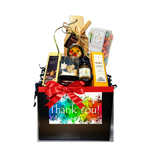 Big Splash! - Appreciation Gift Box: From Cornucopia’s Epicure Shop, a showcase of gourmet specialties and gifts. Starting with the Paddle Cutting Board and Cleaver, to the assortment of Shelf-stable, Cheeses, Summer Sausage, Gourmet Crackers, (by Jocelyn & Co), and Rendezvous Tin of assorted fruit flavored hard candy. simply delicious gift. Gifting Ideas: for a new home for friends, family, coworker, or employee. Great Realtors appreciation gift. Includes: Reusable Gift Box Paddle Cutting Board Stainless Steel Cleaver, *2 oz Gourmet Amber Beer Mustard, *5 oz Hardwood Smoked Summer Sausage, *8 oz Jalapeno Monterey Jack Cheese bar 7” tall x ¾ “thick, *8 oz Cheddar Cheese bar 7” tall x ¾ “thick, 6 oz fruity gourmet popcorn, a combination of strawberry, apple, orange, blackberry and blueberry, 5 oz Rendezvous Tin of assorted fruit hard candy drops .9 oz Olive Oil & Sea Salt Cracker *Gourmet Food products are made in the USA and are shelf stable. Gift comes wrapped in cellophane with Matching Ribbon & Paper Shred Fill, a complimentary enclosure card with your personal message. Big Splash! - Appreciation Gift Box: From Cornucopia’s Epicure Shop, a showcase of gourmet specialties and gifts. Starting with the Paddle Cutting Board and Cleaver, to the assortment of Shelf-stable, Cheeses, Summer Sausage, Gourmet Crackers, (by Jocelyn & Co), and Rendezvous Tin of assorted fruit flavored hard candy. simply delicious gift. Gifting Ideas: for a new home for friends, family, coworker, or employee. Great Realtors appreciation gift. Includes: Reusable Gift Box Paddle Cutting Board Stainless Steel Cleaver, *2 oz Gourmet Amber Beer Mustard, *5 oz Hardwood Smoked Summer Sausage, *8 oz Jalapeno Monterey Jack Cheese bar 7” tall x ¾ “thick, *8 oz Cheddar Cheese bar 7” tall x ¾ “thick, 6 oz fruity gourmet popcorn, a combination of strawberry, apple, orange, blackberry and blueberry, 5 oz Rendezvous Tin of assorted fruit hard candy drops .9 oz Olive Oil & Sea Salt Cracker *Gourmet Food products are made in the USA and are shelf stable. Gift comes wrapped in cellophane with Matching Ribbon & Paper Shred Fill, a complimentary enclosure card with your personal message.