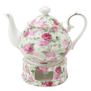 Pink Summer Rose Chintz Teapot /Warmer -2pc set: 5 cup Teapot with Matching Warmer. Made of Porcelain. Gold Trimmed, Teacup/saucer available separately. Beautiful rose pattern with a white background.    Gifting Idea: Birthday, Bridal Shower, or Mother's Day.  treat yourself or someone you love!   Includes:  1- 5 cup Teapot Warmer  Dishwasher safe  Complimentary Enclosure Card Pink Summer Rose Chintz Teapot /Warmer -2pc set: 5 cup Teapot with Matching Warmer. Made of Porcelain. Gold Trimmed, Teacup/saucer available separately. Beautiful rose pattern with a white background.    Gifting Idea: Birthday, Bridal Shower, or Mother's Day.  treat yourself or someone you love!   Includes:  1- 5 cup Teapot Warmer  Dishwasher safe  Complimentary Enclosure Card