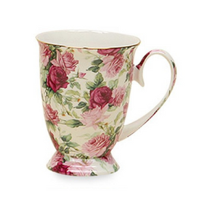 Rose Chintz Footed Mug White-Grace Teaware, Coffee/Tea Mug White with red and pink rose pattern. Includes: 10 oz Footed Mug, 4.5" H, Rose Chintz Print in White Rose red and pink pattern, Dishwasher/microwave safe. Rose Chintz Footed Mug White-Grace Teaware, Coffee/Tea Mug White with red and pink rose pattern. Includes: 10 oz Footed Mug, 4.5" H, Rose Chintz Print in White Rose red and pink pattern, Dishwasher/microwave safe.