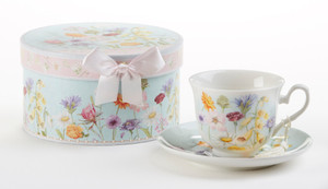 Wildflower Cup/Saucer in Gift Box Cup/Saucer in gift box, will brighten anyone's day in its own matching print gift box with matching satin ribbon. A decorative tassel on the handle adds a lovely finishing touch. Gifting Idea: birthday gift, bridal shower, get well, treat yourself or someone you love.   Includes:  3.5" Cup/Saucer in gift box Soft white background with pastel floral print Dishwasher safe  Other Items Available:  Matching Teapot available D8134-4 Tea choices available to add to your order in the loose-leaf shop  Teas and Teaware are shipped together, Cornucopia Teas come in resealable pouches with decorative tea labels, and includes a recipe and brewing guide. If purchasing as a gift your personal message is included on the pamphlet. Wildflower Cup/Saucer in Gift Box Cup/Saucer in gift box, will brighten anyone's day in its own matching print gift box with matching satin ribbon. A decorative tassel on the handle adds a lovely finishing touch. Gifting Idea: birthday gift, bridal shower, get well, treat yourself or someone you love.   Includes:  3.5" Cup/Saucer in gift box Soft white background with pastel floral print Dishwasher safe  Other Items Available:  Matching Teapot available D8134-4 Tea choices available to add to your order in the loose-leaf shop  Teas and Teaware are shipped together, Cornucopia Teas come in resealable pouches with decorative tea labels, and includes a recipe and brewing guide. If purchasing as a gift your personal message is included on the pamphlet.