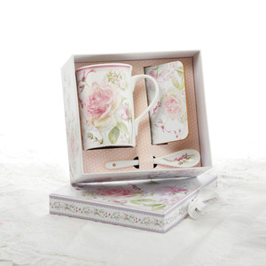 MoonRose Mug Coaster Spoon Set in Gift Box Mug Coaster Spoon Set in Gift Box will brighten anyone's day in its own matching print gift box with matching satin ribbon. The matching coaster is perfect for any spot you leave your cup and the porcelain teaspoon makes tea time all the more special. Gifting Idea: birthday gift, bridal shower, get well, office gift, or thank you.
Includes:
4.9" Porcelain Mug in gift box
Matching Coaster
Matching Porcelain Teaspoon
Dishwasher safe MoonRose Mug Coaster Spoon Set in Gift Box Mug Coaster Spoon Set in Gift Box will brighten anyone's day in its own matching print gift box with matching satin ribbon. The matching coaster is perfect for any spot you leave your cup and the porcelain teaspoon makes tea time all the more special. Gifting Idea: birthday gift, bridal shower, get well, office gift, or thank you.
Includes:
4.9" Porcelain Mug in gift box
Matching Coaster
Matching Porcelain Teaspoon
Dishwasher safe