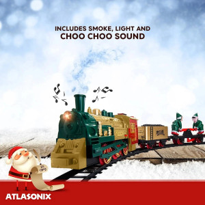 Every Christmas Tree Deserves A Train Set 

Atlasonix brings you a Christmas Tree Train Set Deluxe! Smoke, lights, the tooting horn, steam engine, train cars, and the hand-operated rail car with 2 of Santa’s Elves.


A Special Christmas Display - Choose your style of tracks for your Xmas tree train set for kids and adults alike. With 159” of excellent quality track that will not break. Easy to assemble and bigger tracks that won’t disconnect like most other options available.


Make This A Family Tradition - Put this symbol of the Christmas spirit back in the box when you take down the tree and store it for next year and many years after.

Elegant Design In Seasonal Colors - Deck the halls with glorious yuletide colors of red, black, and gold and enjoy the stunning effect of the train as it chugs around the tree.

 3 options to choose from:

 * 47x47’’ square 
 * 60x35’’ oval 
 * 35’’ circle 

Details
•  Made in China
•  Product Language: English
•  Weight: 2.22 lb (1.01 kg)