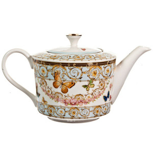 4 Cup Coffee Pot. Metallic Decal with Gold Trimmed. Porcelain. 7 ounce Cup and saucer set of 4. Metallic Decal, Gold Trimmed. Porcelain. Blue Butterfly Sugar and Creamer Set Porcelain. 8 inch Dessert Plate set of 4. Metallic Decal with Gold Trimmed. Porcelain 4 Cup Coffee Pot. Metallic Decal with Gold Trimmed. Porcelain. 7 ounce Cup and saucer set of 4. Metallic Decal, Gold Trimmed. Porcelain. Blue Butterfly Sugar and Creamer Set Porcelain. 8 inch Dessert Plate set of 4. Metallic Decal with Gold Trimmed. Porcelain