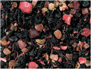 A true queen among the fruit tea blends. Noble, simple and elegant! On warm summer days we recommend preparing an intense, strong infusion, letting it cool and then serving it as iced tea with sparkling wine or mineral water, maybe decorated with a mint leaf. For this intense and exotic pleasure we have left out the apple pieces and focused on papaya cubes. Strength and richness are contributed by fruity, tart hibiscus blossoms and a variety of air-dried and freeze-dried berries.
hibiscus blossoms, currants, papaya cubes (papaya, sugar), elderberries, flavoring, freeze-dried raspberry pieces, freeze-dried strawberry pieces, blackcurrants, blueberries.
Important: Always brew with boiling water and let infuse for 5-10 minutes in order to obtain a safe beverage A true queen among the fruit tea blends. Noble, simple and elegant! On warm summer days we recommend preparing an intense, strong infusion, letting it cool and then serving it as iced tea with sparkling wine or mineral water, maybe decorated with a mint leaf. For this intense and exotic pleasure we have left out the apple pieces and focused on papaya cubes. Strength and richness are contributed by fruity, tart hibiscus blossoms and a variety of air-dried and freeze-dried berries.
hibiscus blossoms, currants, papaya cubes (papaya, sugar), elderberries, flavoring, freeze-dried raspberry pieces, freeze-dried strawberry pieces, blackcurrants, blueberries.
Important: Always brew with boiling water and let infuse for 5-10 minutes in order to obtain a safe beverage