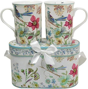 Partridge 2 Mugs Coffee/Tea, will brighten anyone's day in its own matching print gift box with matching satin ribbon. A decorative tassel on the handle adds a lovely finishing touch. Gifting Idea: birthday gift, bridal shower, get well, treat yourself or someone you love. 

Includes:

2 Unique T-shaped Mugs set in a reusable handmade attractive gift box (with ribbon), in elegant floral design
Soft white background with a Partridge floral print
Food Safe, microwave & dishwasher safe
Bone China means light weight (11.2 Ounce) and translucency with strength and smooth luxurious feel.

Other Items Available:

Tea choices available to add to your order in the loose-leaf shop 
Teas and Teaware are shipped together,
Cornucopia Teas come in resealable pouches with decorative tea labels,
and includes a recipe and brewing guide.
If purchasing as a gift your personal message is included on the pamphlet.