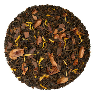 Description:
A full-bodied black and pu-erh tea, balanced with real dark cacao husks make this a delightfully sinful cup of tea. Pu-erh is an aged, fully oxidized tea with characteristics similar to a black tea with a mellow, yet full-bodied taste.
Tasting Notes:
Full-bodied, dark chocolate and smooth.
Ingredients:
Organic black tea, organic pu-erh tea, organic cacao shells, natural flavor and organic calendula petals. Description:
A full-bodied black and pu-erh tea, balanced with real dark cacao husks make this a delightfully sinful cup of tea. Pu-erh is an aged, fully oxidized tea with characteristics similar to a black tea with a mellow, yet full-bodied taste.
Tasting Notes:
Full-bodied, dark chocolate and smooth.
Ingredients:
Organic black tea, organic pu-erh tea, organic cacao shells, natural flavor and organic calendula petals.
