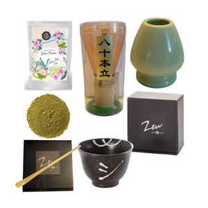 Matcha Starter Kit by The Cornucopia Shop LLC has everything required to master making Matcha tea, including a recipe guide for basic matcha tea. Includes: 1 oz of Cornucopia's Matcha Green Tea Powder, Zen Matcha Bowl (Kimi), Matcha Whisk (Chasen), Matcha Bamboo Spoon (Momoka), Porcelain Matcha Whisk Holder (Ingolf), Instructions to create the perfect Matcha cup in the traditional ceramonial style Matcha Starter Kit by The Cornucopia Shop LLC has everything required to master making Matcha tea, including a recipe guide for basic matcha tea. Includes: 1 oz of Cornucopia's Matcha Green Tea Powder, Zen Matcha Bowl (Kimi), Matcha Whisk (Chasen), Matcha Bamboo Spoon (Momoka), Porcelain Matcha Whisk Holder (Ingolf), Instructions to create the perfect Matcha cup in the traditional ceramonial style