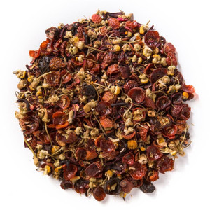 Herbal Berry Essence (Loose Leaf) combines blueberry, raspberry and blackberry essences with a floral base of rosehips, chamomile, hibiscus and South African rooibos.  Ingredients: Organic rosehips, organic hibiscus, organic chamomile, organic rooibos, and natural flavor.  Taste: Fruity blend with sweet, earthy undertones and a floral finish.  Origin: Organic rooibos from South Africa. Herbal Berry Essence (Loose Leaf) combines blueberry, raspberry and blackberry essences with a floral base of rosehips, chamomile, hibiscus and South African rooibos.  Ingredients: Organic rosehips, organic hibiscus, organic chamomile, organic rooibos, and natural flavor.  Taste: Fruity blend with sweet, earthy undertones and a floral finish.  Origin: Organic rooibos from South Africa.