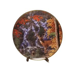 Collection Plate - Stag Falls Wilderness Reflections porcelain plate collection Beautiful fall color and blue white rock waterfall fill the background for a Deer, Racoon, and Bird. See if you can locate the Deer in the background. Artist: John Van Straalen, Signed limited addition Certificate of Authenticity by the Danbury Mint Porcelain with 23K gold trim on rim and numbered Collection Plate - Stag Falls Wilderness Reflections porcelain plate collection Beautiful fall color and blue white rock waterfall fill the background for a Deer, Racoon, and Bird. See if you can locate the Deer in the background. Artist: John Van Straalen, Signed limited addition Certificate of Authenticity by the Danbury Mint Porcelain with 23K gold trim on rim and numbered
