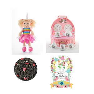 Toy Porcelain Tea Set in basket chest - Unicorn: It's a tea party set for two! Unicorn rainbow bright print, pink picnic basket chest with pink gingham checked cloth liner. Perfect activity set for any little girl. Matching Tea Party Apple Dumplings dolls and Children's Tea add on available. By Delton ages 8+ • 1-Teapot, • 2-Cup and Saucer, • 2-Serving plates, • 2 each, Spoon and Fork, • 1-Pink Storage Picnic basket. This set is part of the Cornucopia's Toy Tea party set and comes with additional add on: • Perfect tea party companion doll by Apple Dumplin Dolls • 1 oz (12 tea parties or more) Children's Tea available o There is hardly another fruit on this planet which is as popular among young and old as the strawberry. We are, therefore, presenting our decaffeinated, flavored green tea variation. Its mild and, at the same time, intense taste is due to a natural strawberry flavoring, which shines when interacting with the soft tea basis. Ingredients: decaffeinated green tea, freeze-dried strawberry pieces, natural flavoring type strawberry. • All choices are shipped together in one box. • Gift card enclosure Toy Porcelain Tea Set in basket chest - Unicorn: It's a tea party set for two! Unicorn rainbow bright print, pink picnic basket chest with pink gingham checked cloth liner. Perfect activity set for any little girl. Matching Tea Party Apple Dumplings dolls and Children's Tea add on available. By Delton ages 8+ • 1-Teapot, • 2-Cup and Saucer, • 2-Serving plates, • 2 each, Spoon and Fork, • 1-Pink Storage Picnic basket. This set is part of the Cornucopia's Toy Tea party set and comes with additional add on: • Perfect tea party companion doll by Apple Dumplin Dolls • 1 oz (12 tea parties or more) Children's Tea available o There is hardly another fruit on this planet which is as popular among young and old as the strawberry. We are, therefore, presenting our decaffeinated, flavored green tea variation. Its mild and, at the same time, intense taste is due to a natural strawberry flavoring, which shines when interacting with the soft tea basis. Ingredients: decaffeinated green tea, freeze-dried strawberry pieces, natural flavoring type strawberry. • All choices are shipped together in one box. • Gift card enclosure