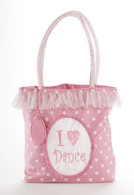 I love Dance" ballet carry-all bag 12 x 11 " D6001-0  This carry-all bag is just what she needs to use as a dance class bag, an overnight bag, or doll and toy carrier.    Includes:  1- 12" x 11" carry-all bag    Included in "Build a gift Set" collection see Dolls WH4098-8 Apple Dumplin Ballerina Doll or D1113-6 Twinkle Pink Ballet Bunny   Enclosure Card