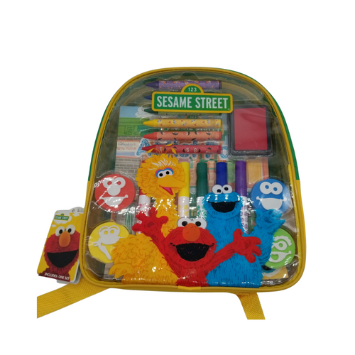 21-Piece Art and Activity Backpack - Sesame Street   This Sesame Street® Art and Activity Backpack makes the perfect gift for any aspiring young artist! Kids will enjoy endless creative fun with over 20 arts and crafts materials all together with easy storage and portability. Great for creative fun at home or on the go!  Measures 10 inches by 11 inches by 2.75 inches Backpack includes: 6 broadline markers, 6 jumbo crayons, 4 foam stampers, 2 sticker sheets, 1 artist pad, and 1 ink pad Reusable backpack Backpack features thick, cushioned straps and handle Straps are adjustable Zipper closure Markers are washable from skin and most children's clothing Great for creative fun at home or on the go! Licensed product  Gift Card included with your personal message tucked inside the package.