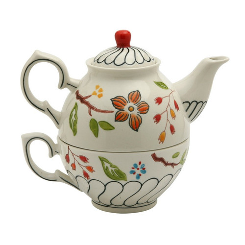 burton + Burton MODERN GARDEN Ceramic 6 Cup Teapot Tea Pot Black White  Floral