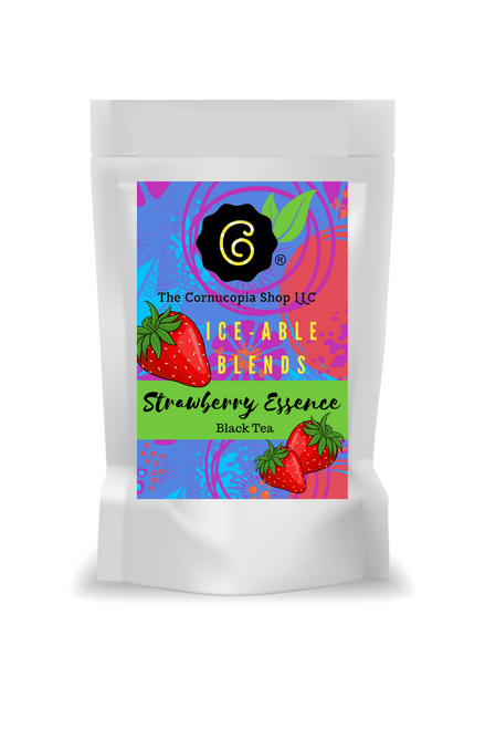 Strawberry Essence (Loose Leaf) combines organic black tea with a splash of sweet strawberry nuance.  Ingredients: Organic black tea, organic hibiscus, natural flavor and organic rose petals. Taste: A full-bodied black tea brew with a fruity finish.  Origin: Sourced from family tea gardens in the Darjeeling and Assam regions of India.