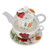 Poppy Field Glass Tea for One w/infuser: 5 pc set, in shades of red poppy floral print on a white background, A glass Teapot with porcelain Lid, Stacked with Porcelain Cup Saucer and Floral Decorated Infuser.  Tea for One Set, porcelain,  Stacked glass teapot porcelain teacup/saucer Porcelain infuser white background with floral print Dishwasher safe  Other Items Available:  Tea choices available to add to your order in the Christmas Tea shop   Teas and Teaware are shipped together, Cornucopia Teas come in resealable pouches with decorative tea labels. If purchasing as a gift your personal message is included on the gift card.