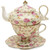 Stacked Teapot with Cup Saucer. Fine Porcelain. Gold Trimmed. 6 inch Tall.

Dishwasher safe,Microwave safe