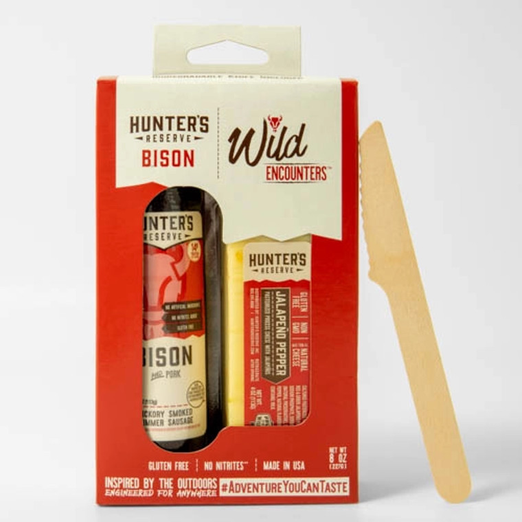 The naturally sweet Bison Summer Sausage helps beat the heat of our Jalapeno Pepper Shelf Stable Cheese resulting in a flavor packed snack combination. Each Wild Encounter comes with a biodegradable knife for easy snacking!

Details



• Made in United States •  Storage: Shelf-stable • Weight: 9.6 oz (272.16 g) • Dimensions: 8.5 x 5.5 x 1.5 in (21.6 x 14 x 3.8 cm)