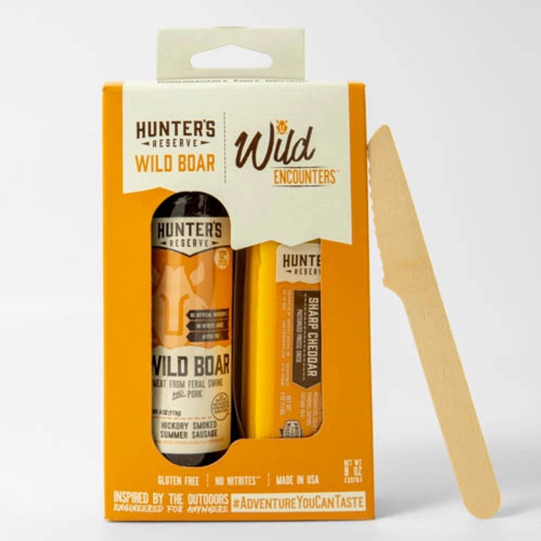 About this product



The Wild Boar and Sharp Cheddar Shelf Stable Cheese provides the subtly sweet taste of our Wild Boar Summer Sausage made with honey and the classic sharp cheddar taste of real Wisconsin cheese. Each Wild Encounter comes with a biodegradable knife for easy snacking!

Details



• Made in United States • Storage: Shelf-stable • Weight: 9.6 oz (272.16 g) • Dimensions: 8.5 x 5.5 x 1.5 in (21.6 x 14 x 3.8 cm)