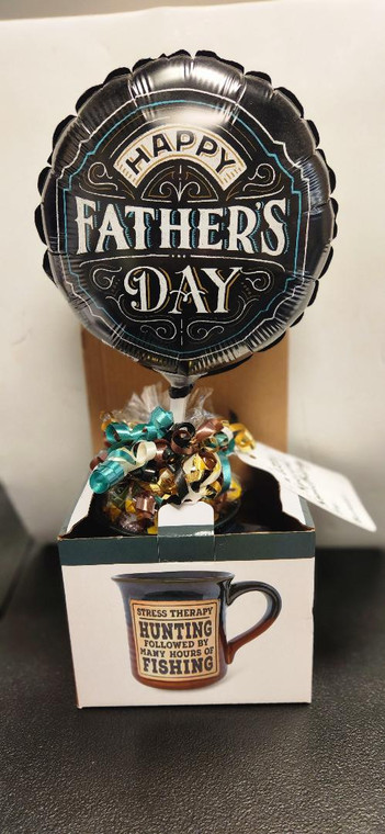 Father's Day Mug Gift-able

Details

Dishwasher safe/FDA approved/Microwave safe.

Hand-painted porcelain black and brown mug with raised message on front. Message reads "Stress Therapy; Hunting Followed By Many Hours Of Fishing" in black recessed lettering. Filled with Candy and Father's Day Balloon

4.5"H x 5.75"W x 4"D. 4"Opening. Capacity: 18 oz.