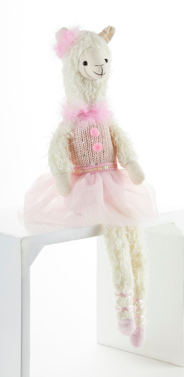 Sitting Pink Bella Llama: She's ready to sit on your bed and is as cute as a button.  A perfect tea party companion!   She's just waiting to be invited to Tea!    Includes:  1-19" Sitting Pink Bella Llama