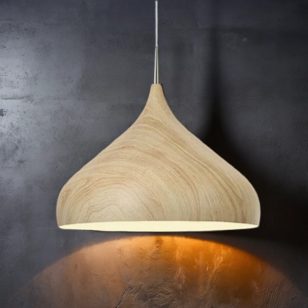 Oak Wood and White Pendant Light 60W E27 420mm Lighting Style