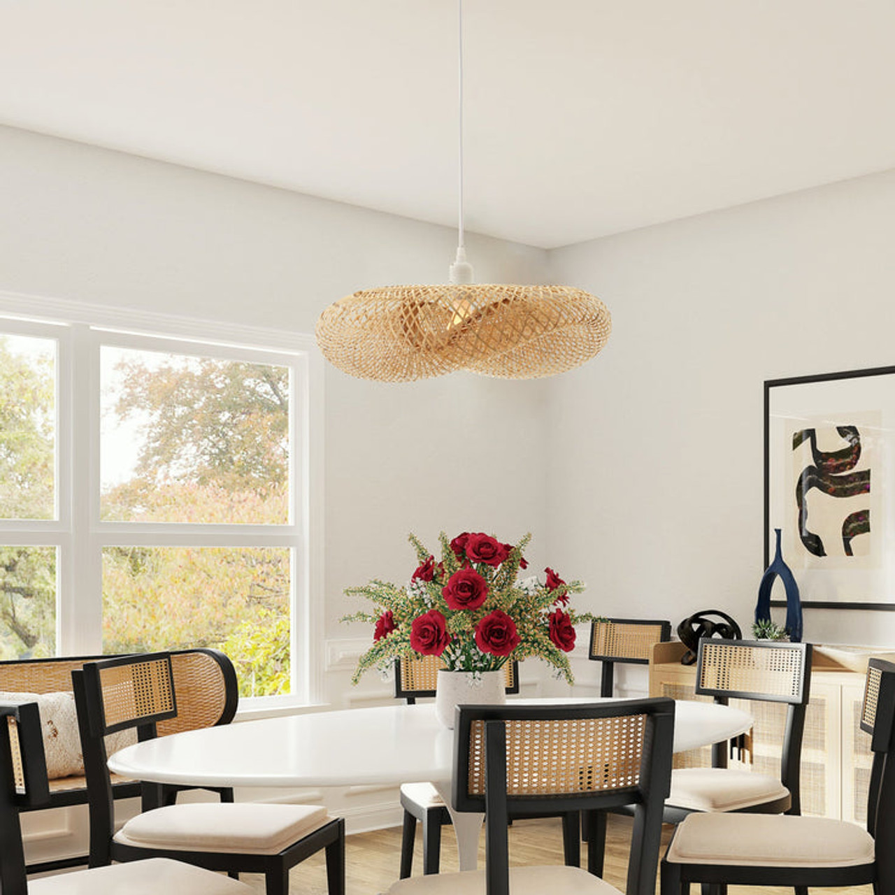 Woven wicker sales pendant light