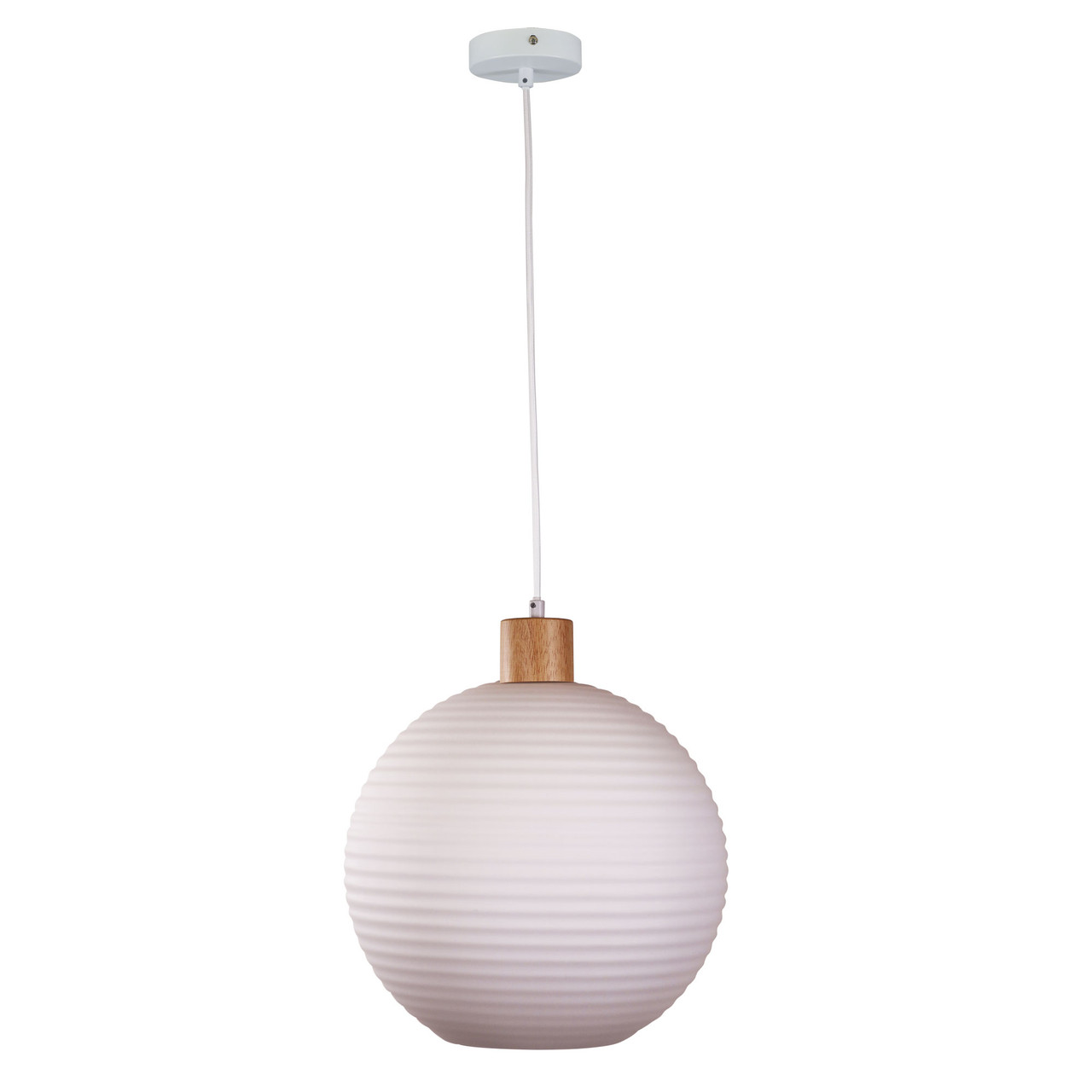 Round Pendant Light Timber Ribbed Opal Glass 30cm E27 60W | Lighting Style