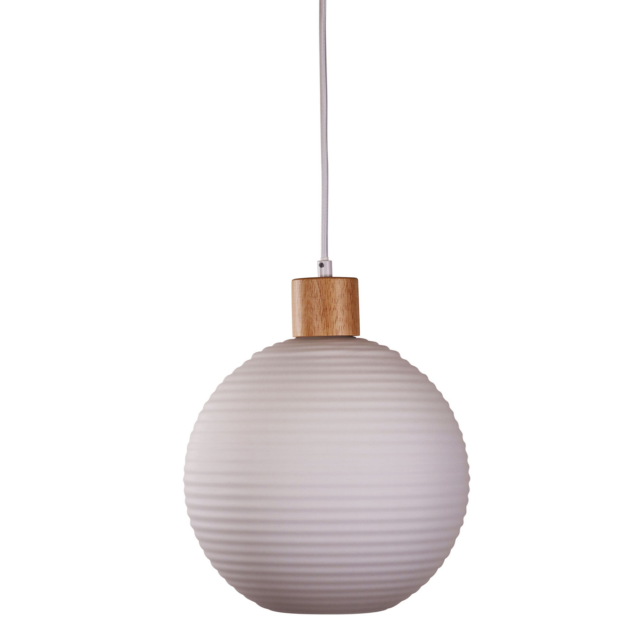 Round Pendant Light Timber Ribbed Opal Glass 25cm E27 60W | Lighting Style
