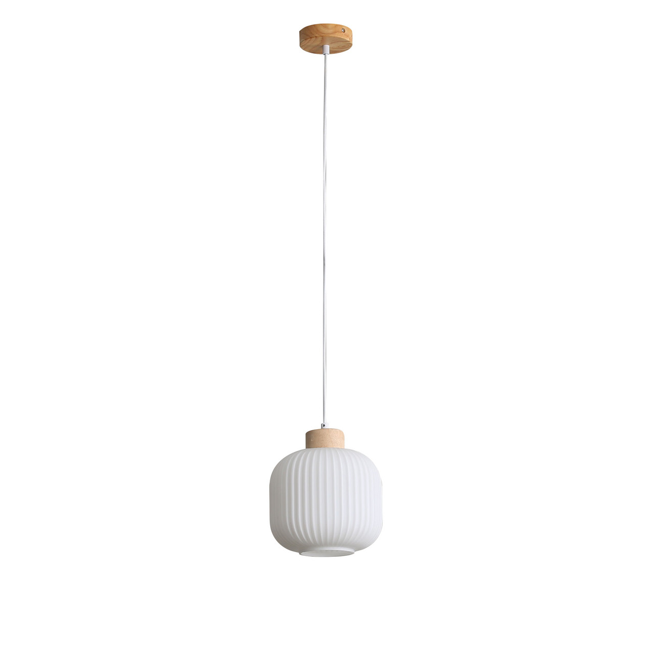 Modern Pendant Light Timber Ribbed Opal Glass 20cm E27 60W | Lighting Style