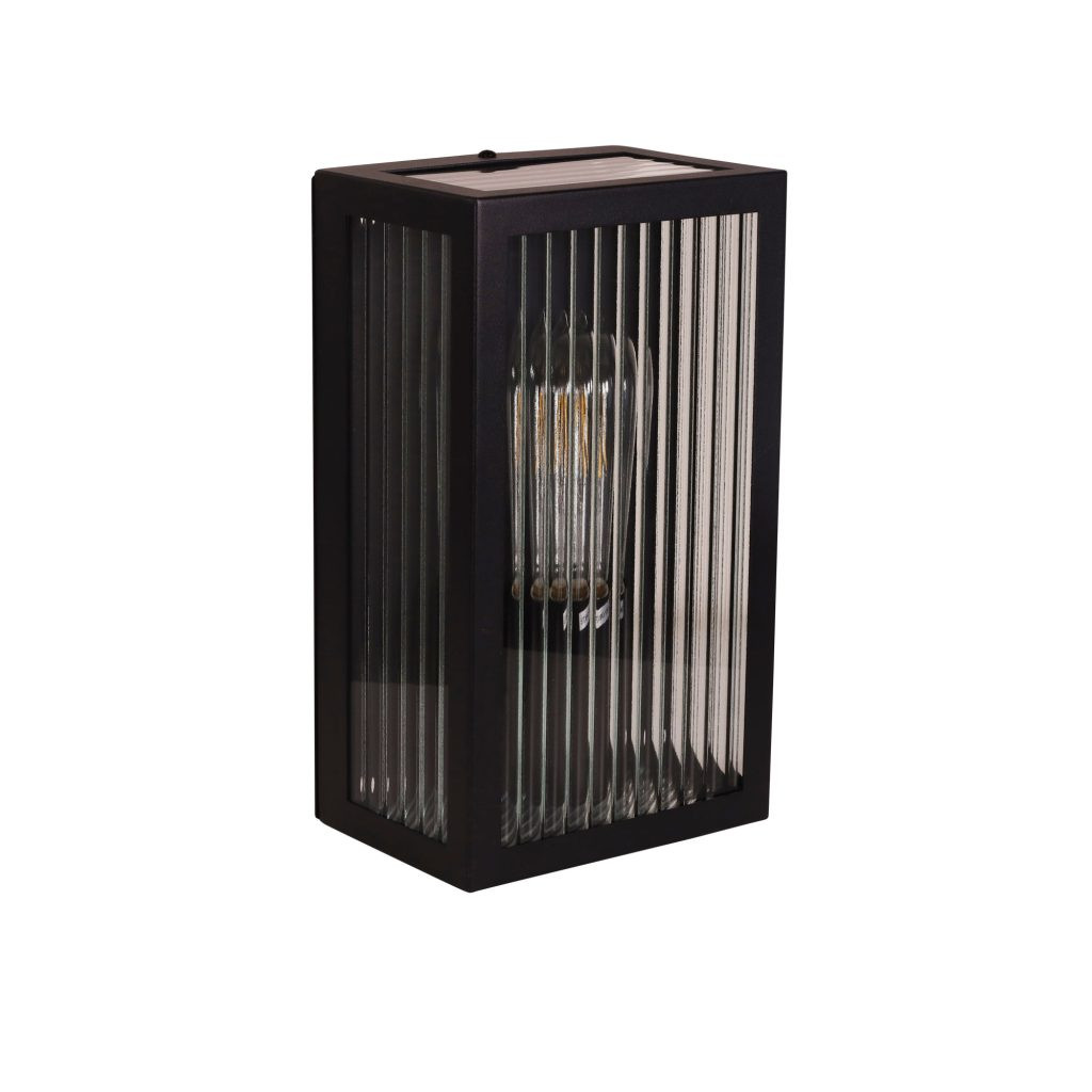 Wall Light Black Reeded Glass E27 60W IP44 | Lighting Style