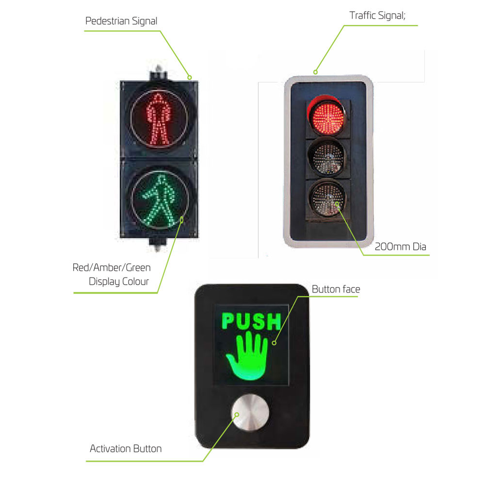 Solar Traffic Lights Pair Pedestrian Push Buttons Wireless Sync