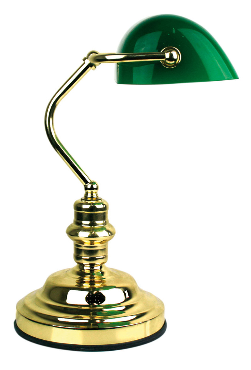 Vintage Banker E27 Brass Desk Lamps With Switch Green Glass