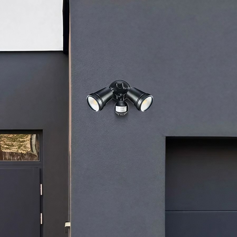 Modern LED Sensor Security 2-Light Floodlight Black | Lighting Style