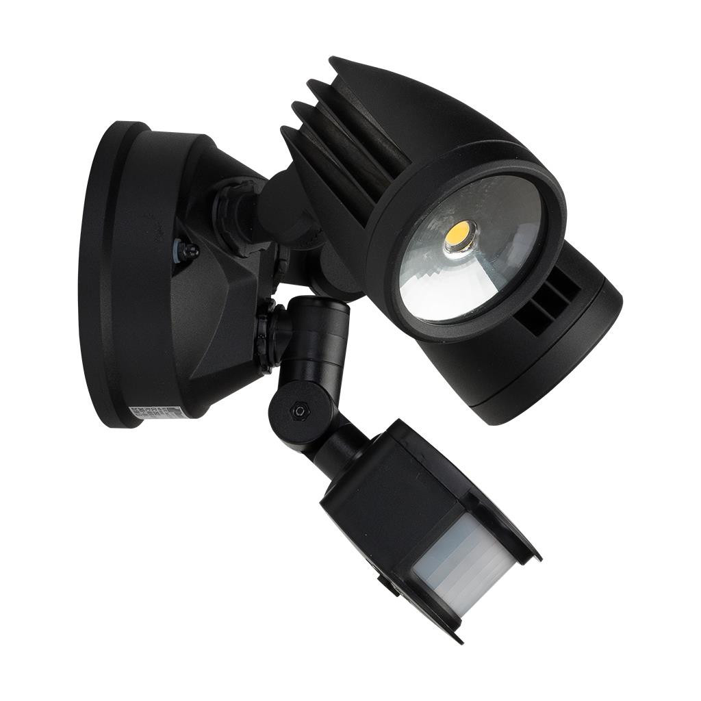 Tri Color Spotlight Twin 30W LED Tricolor Spotlight with Sensor Black IP44 | Lighting Style