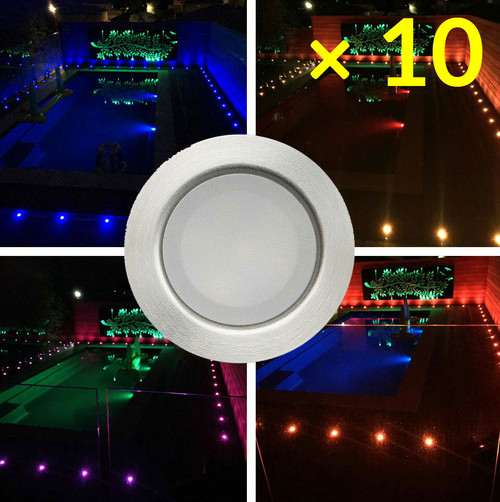 Solar Deck Lights or Step Lights With Remote RGB Kit of 10 Small Stainless Steel IP67