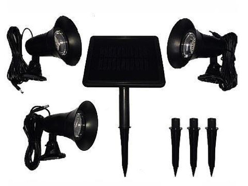 Three Solar Spotlights on Spikes Kit Includes Solar Panel