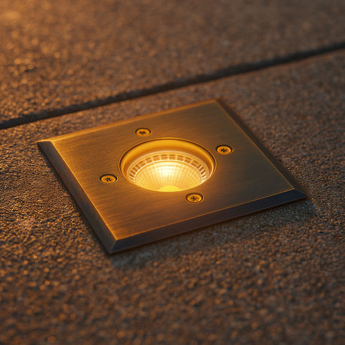 20W Ground Light Square 12V 114mm Aged Brass MR16 IP67