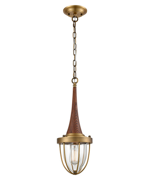 Satin Brass Pendant Hanging Wood Accent 517mm 60W