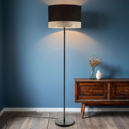 Chic Drum Standing Lamp Shaped E27 1470mm 72W Black and Timber