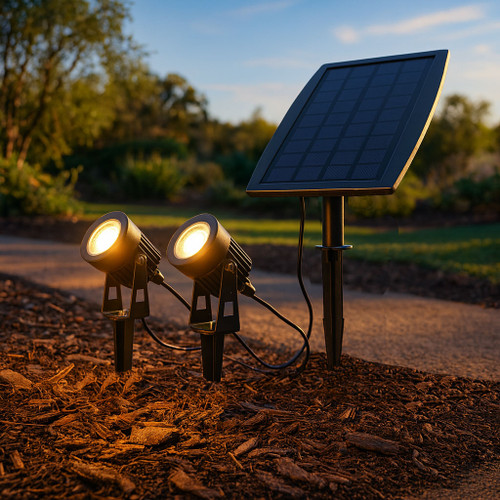 Solar Garden or Wall Spotlight Kit 2 Lights with Built In Solar Panel