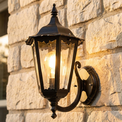 Outdoor Period Wall Light 240V B22 IP43 422mm Black Up Facing Made in Italy