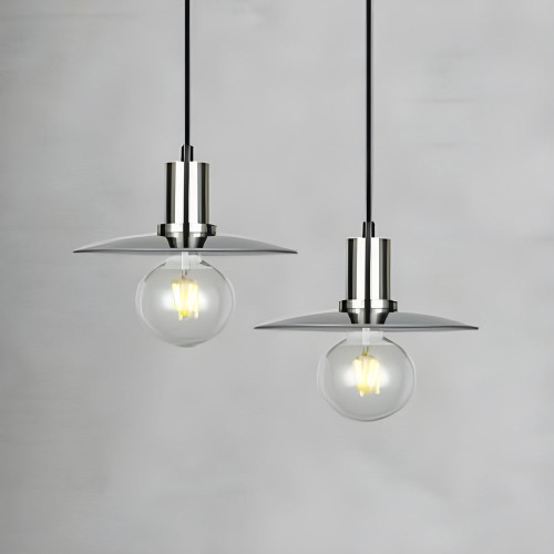 Smoke Glass and Satin Chrome Pendant 72W E27 220mm