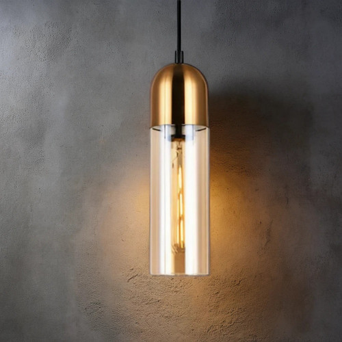 Amber Glass and Antique Brass Pendant 72W E27 80mm