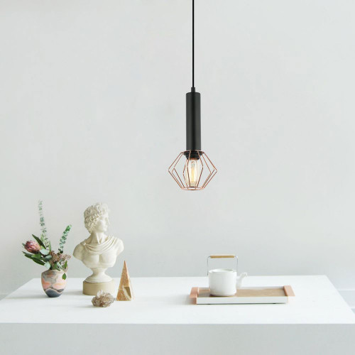 Matte Black and Copper Pendant 72W E27 150mm