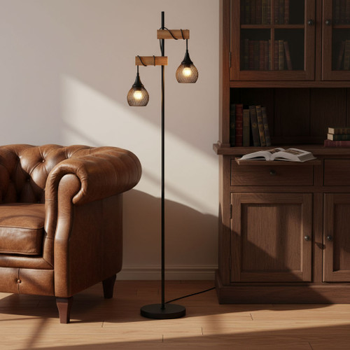 E27 120W Standing Lamp 1640mm Timber and Black