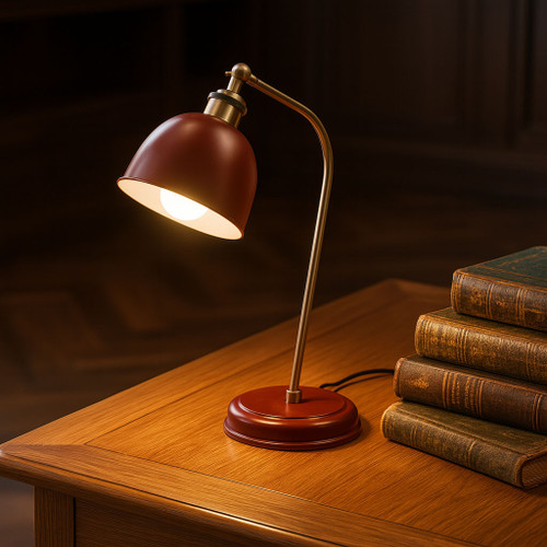 Red and Brass Desk Lamp E27 60W 450mm